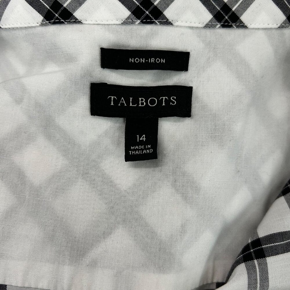 Talbots Non-Iron Black & White Plaid Tunic Shirt Top Classic Career Sz 14 Womens - Picture 4 of 4